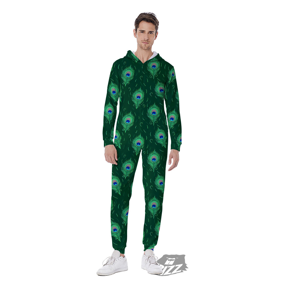 Feather Peacock Print Pattern Men's Jumpsuit-grizzshop