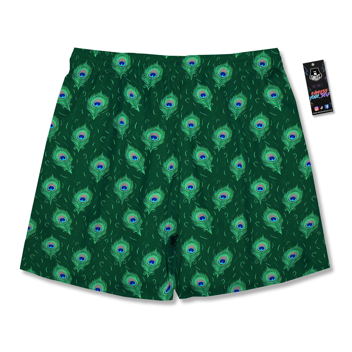 Feather Peacock Print Pattern Men's Running Shorts-grizzshop