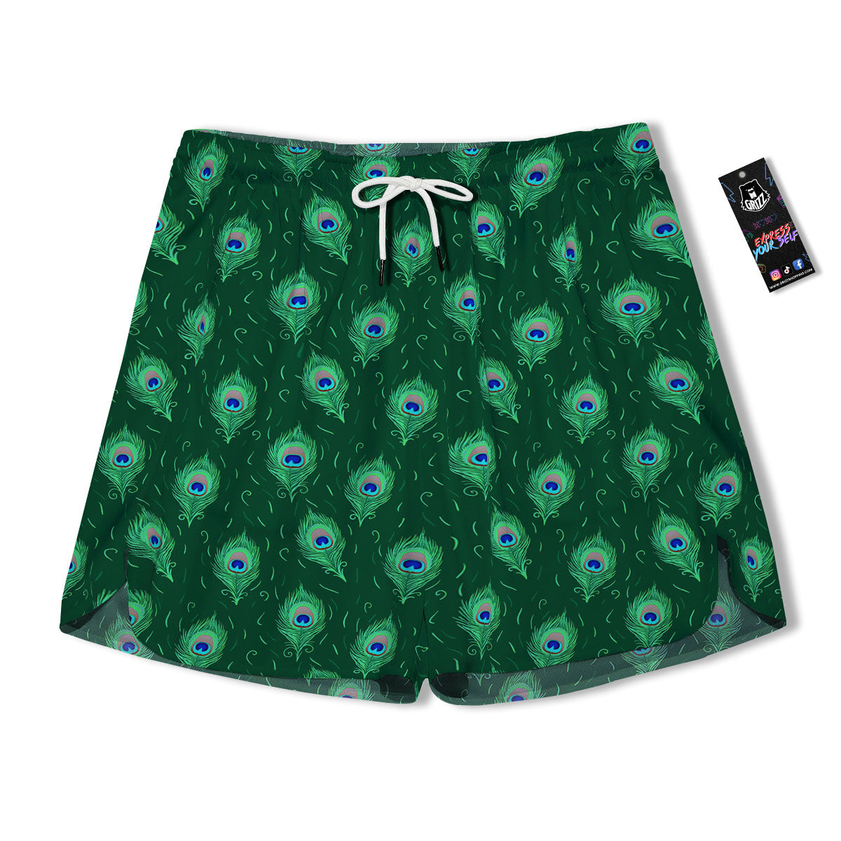 Feather Peacock Print Pattern Men's Running Shorts-grizzshop