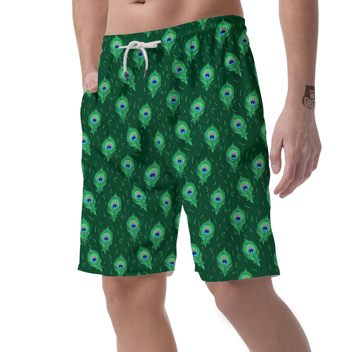 Feather Peacock Print Pattern Men's Shorts-grizzshop