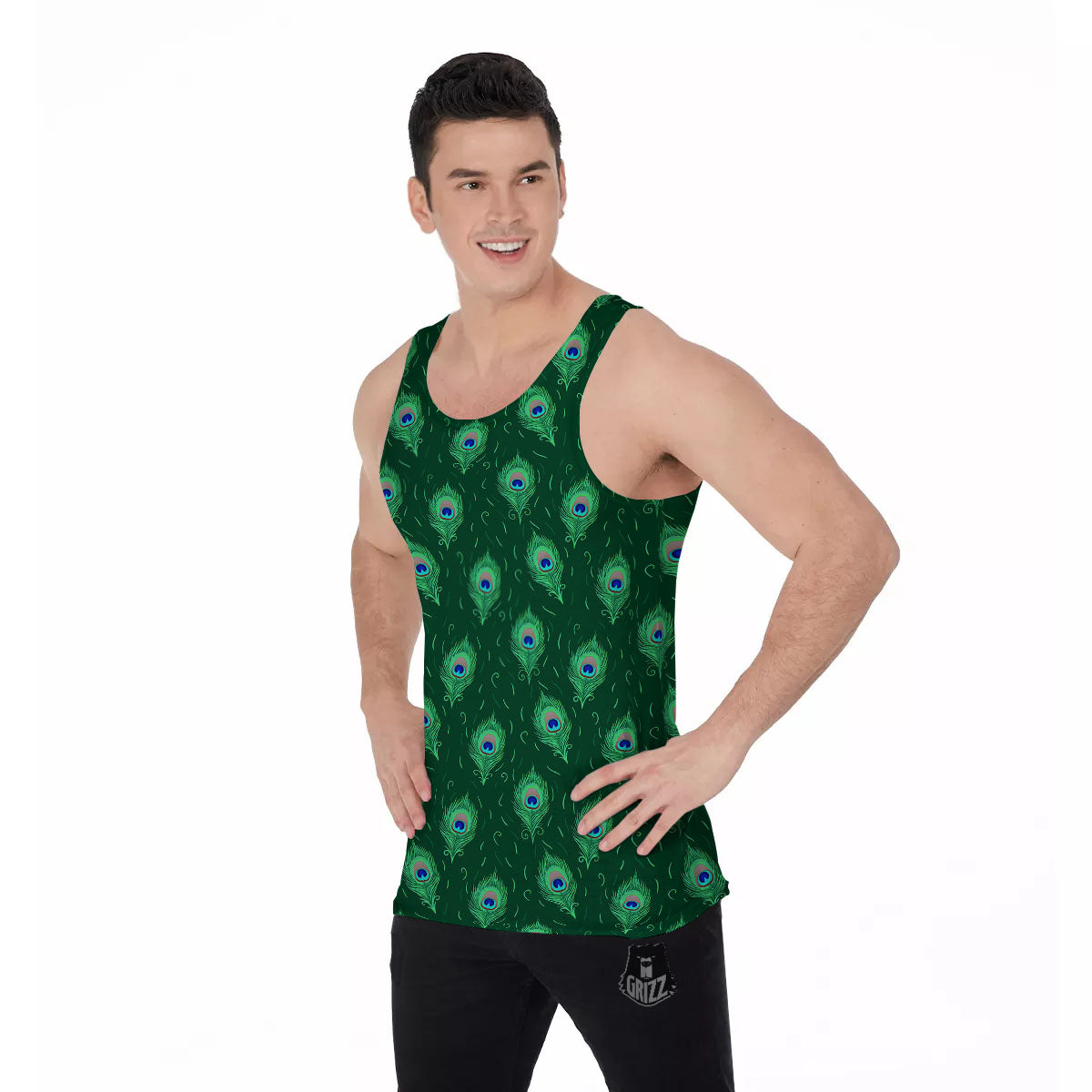 Feather Peacock Print Pattern Men's Tank Top-grizzshop