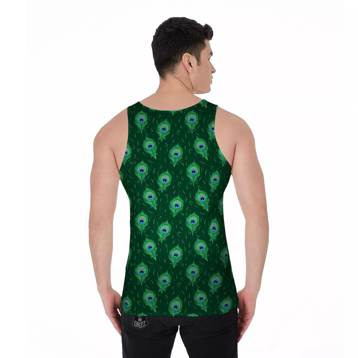 Feather Peacock Print Pattern Men's Tank Top-grizzshop