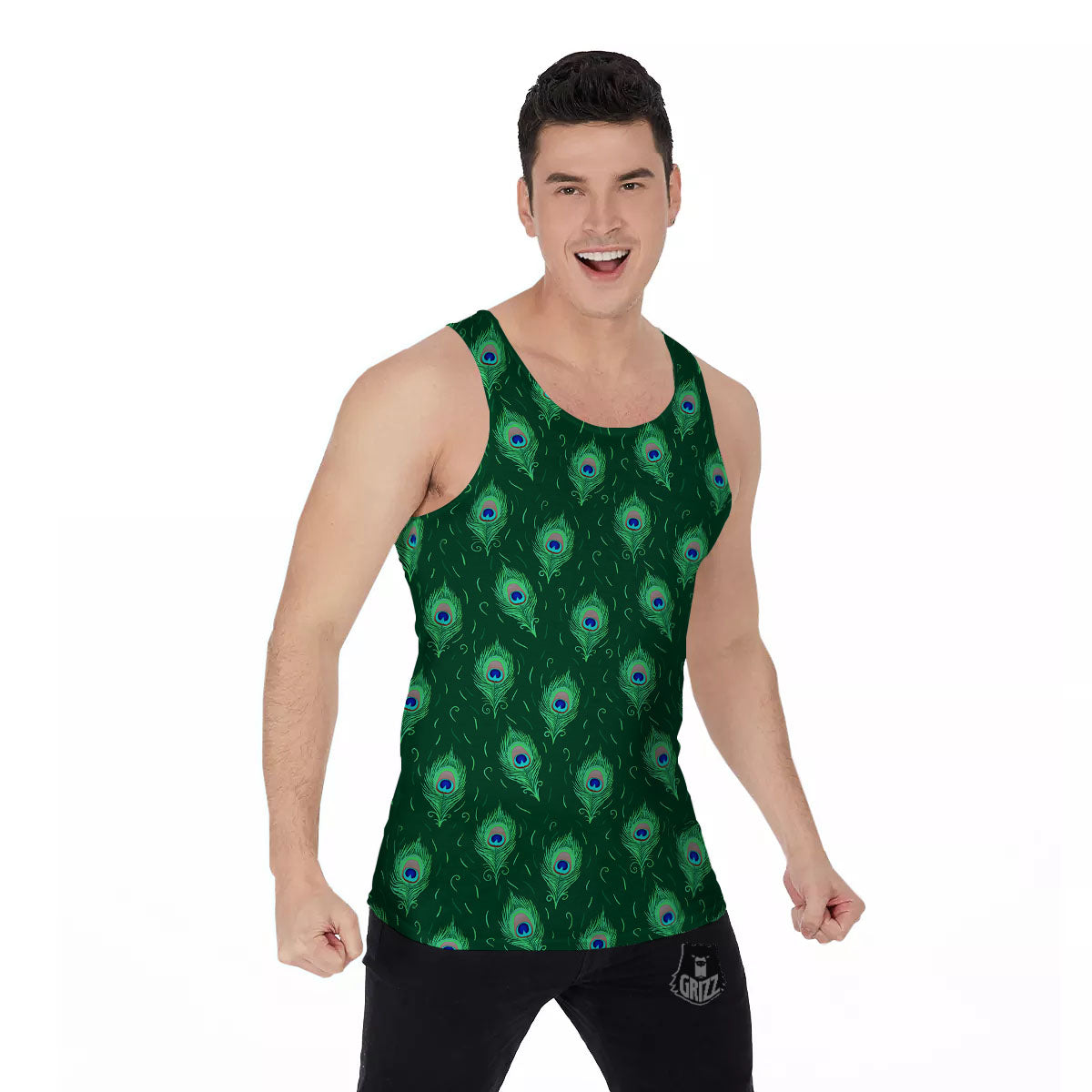 Feather Peacock Print Pattern Men's Tank Top-grizzshop