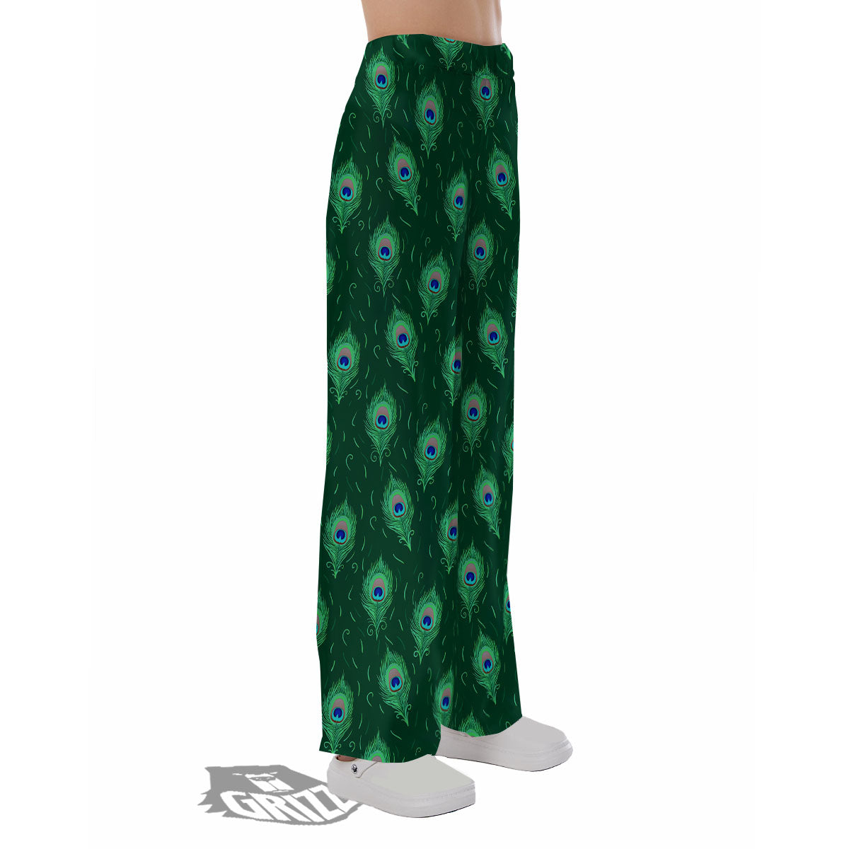 Feather Peacock Print Pattern Pajama Pants-grizzshop