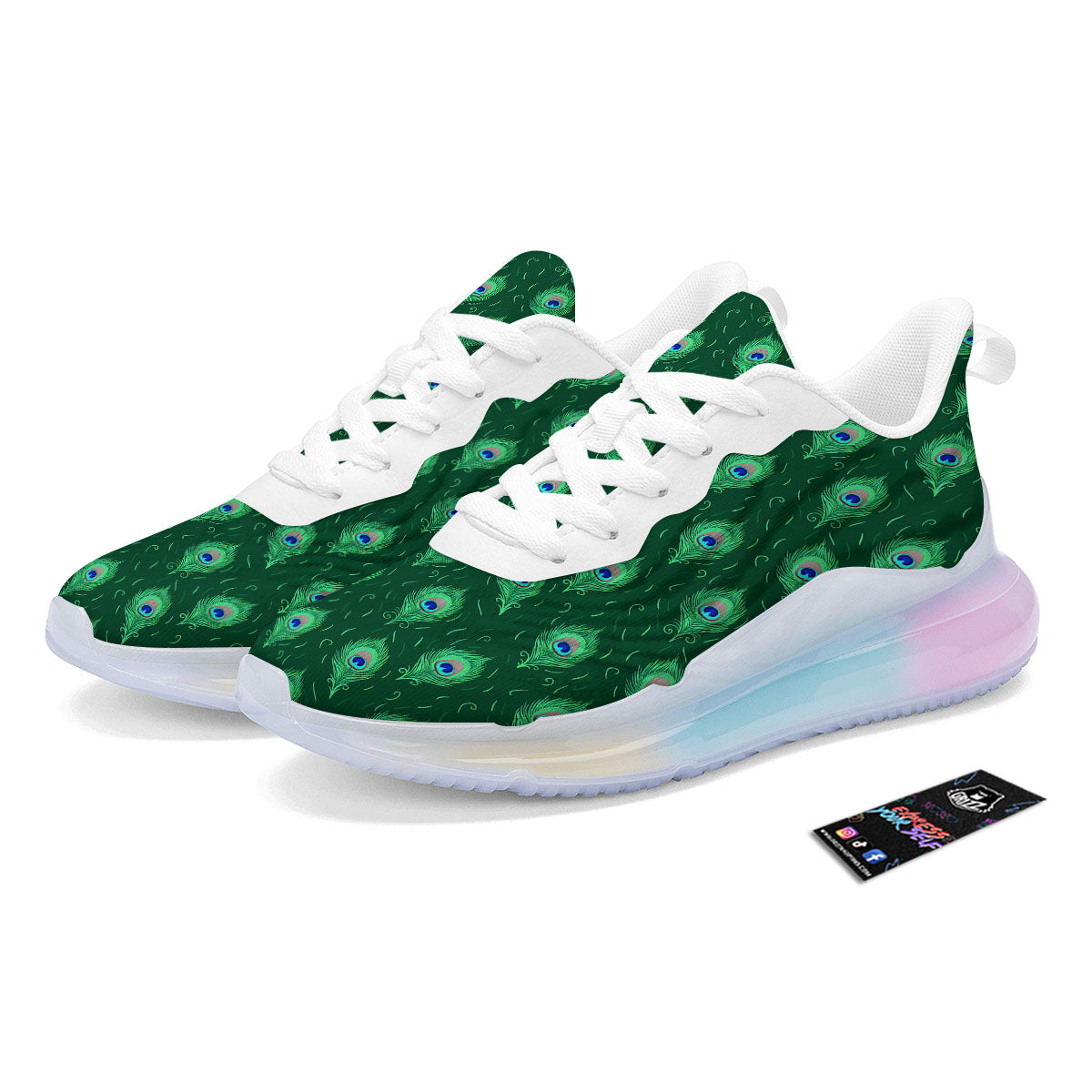 Feather Peacock Print Pattern Running Sneakers-grizzshop
