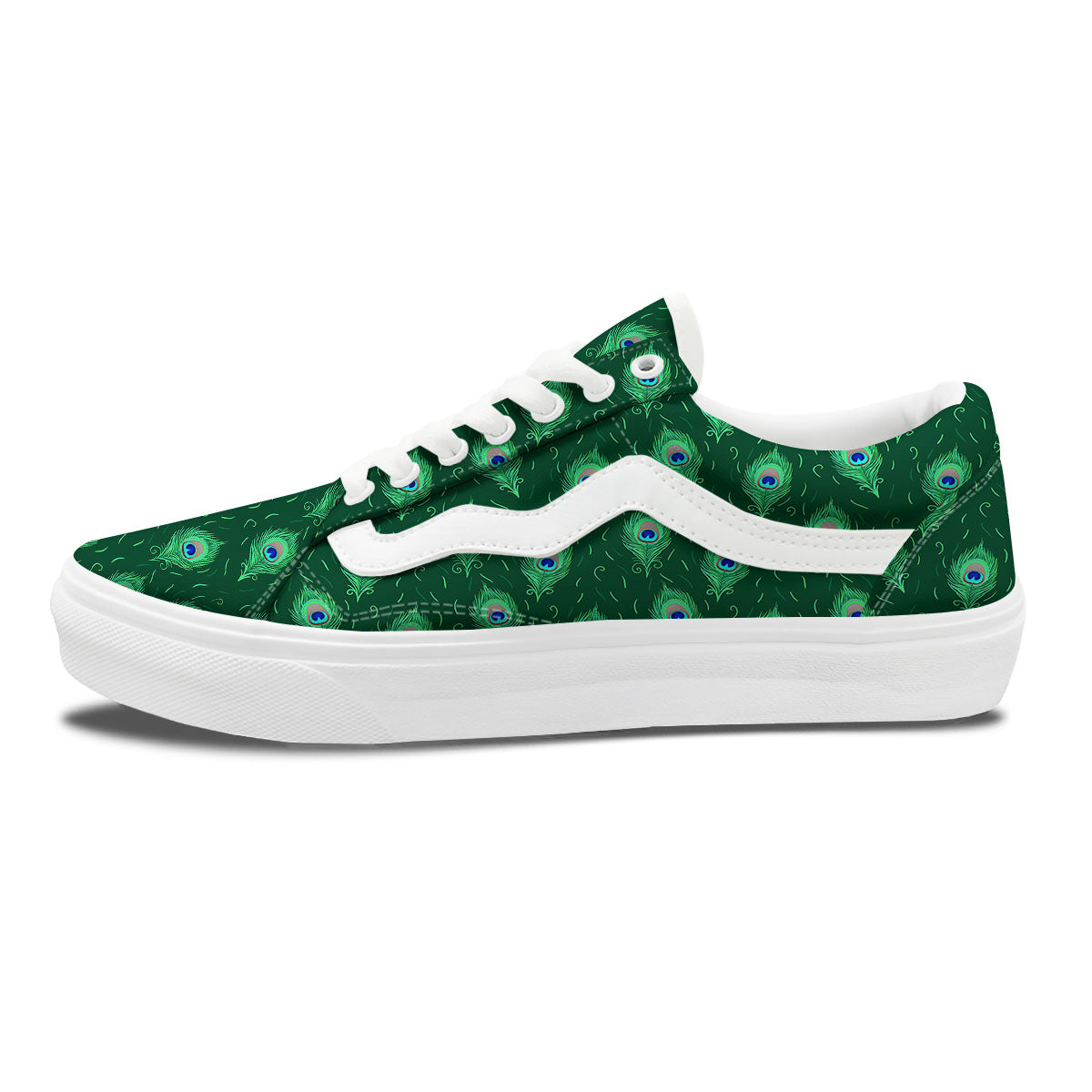 Feather Peacock Print Pattern Skate Shoes-grizzshop