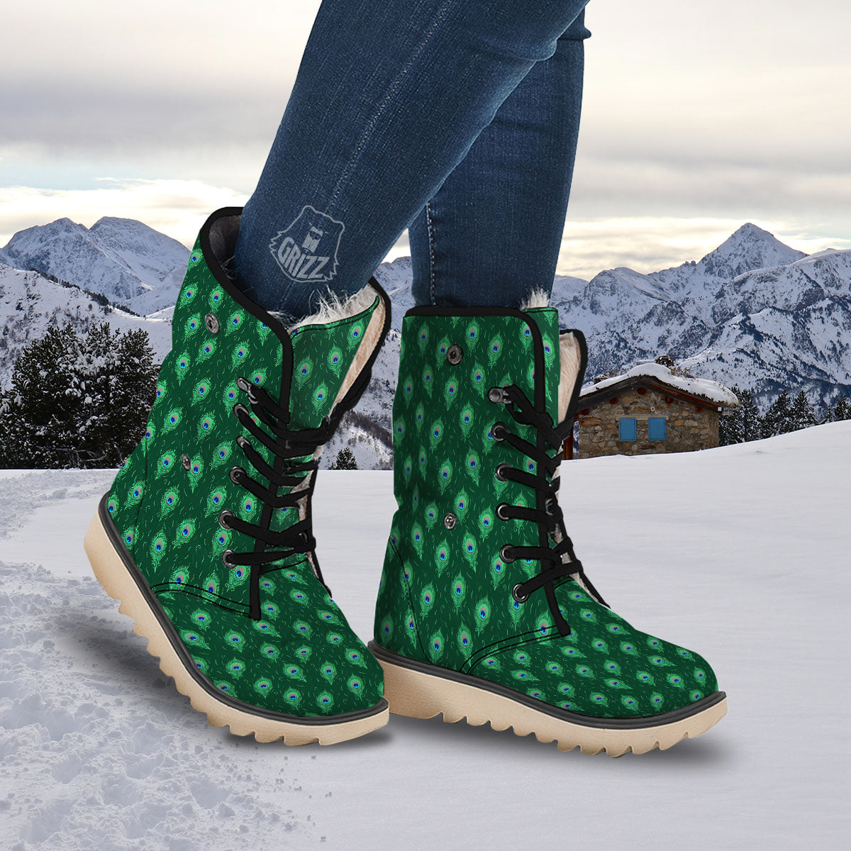 Feather Peacock Print Pattern Snow Boots-grizzshop