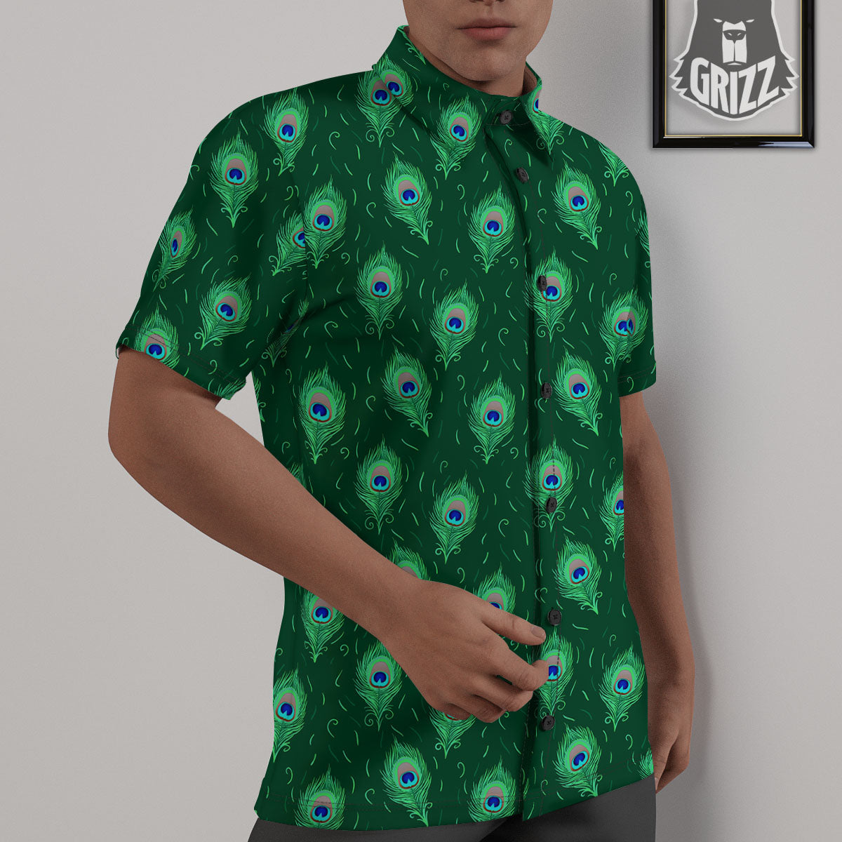 Feather Peacock Print Pattern Untucked Shirts-grizzshop