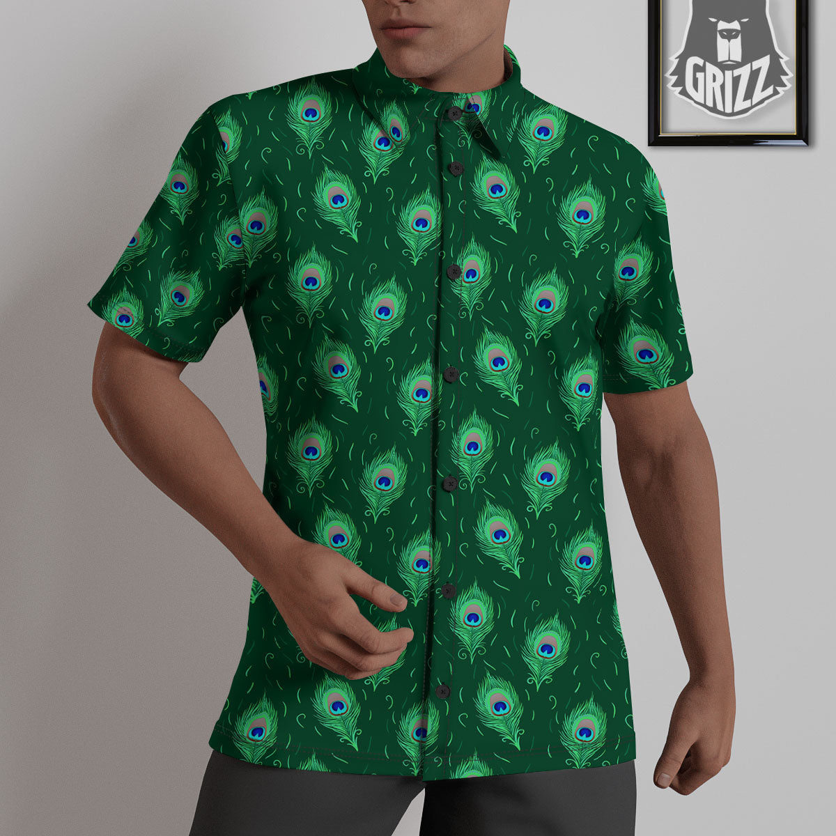 Feather Peacock Print Pattern Untucked Shirts-grizzshop