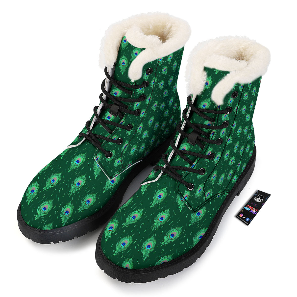 Feather Peacock Print Pattern Winter Boots-grizzshop