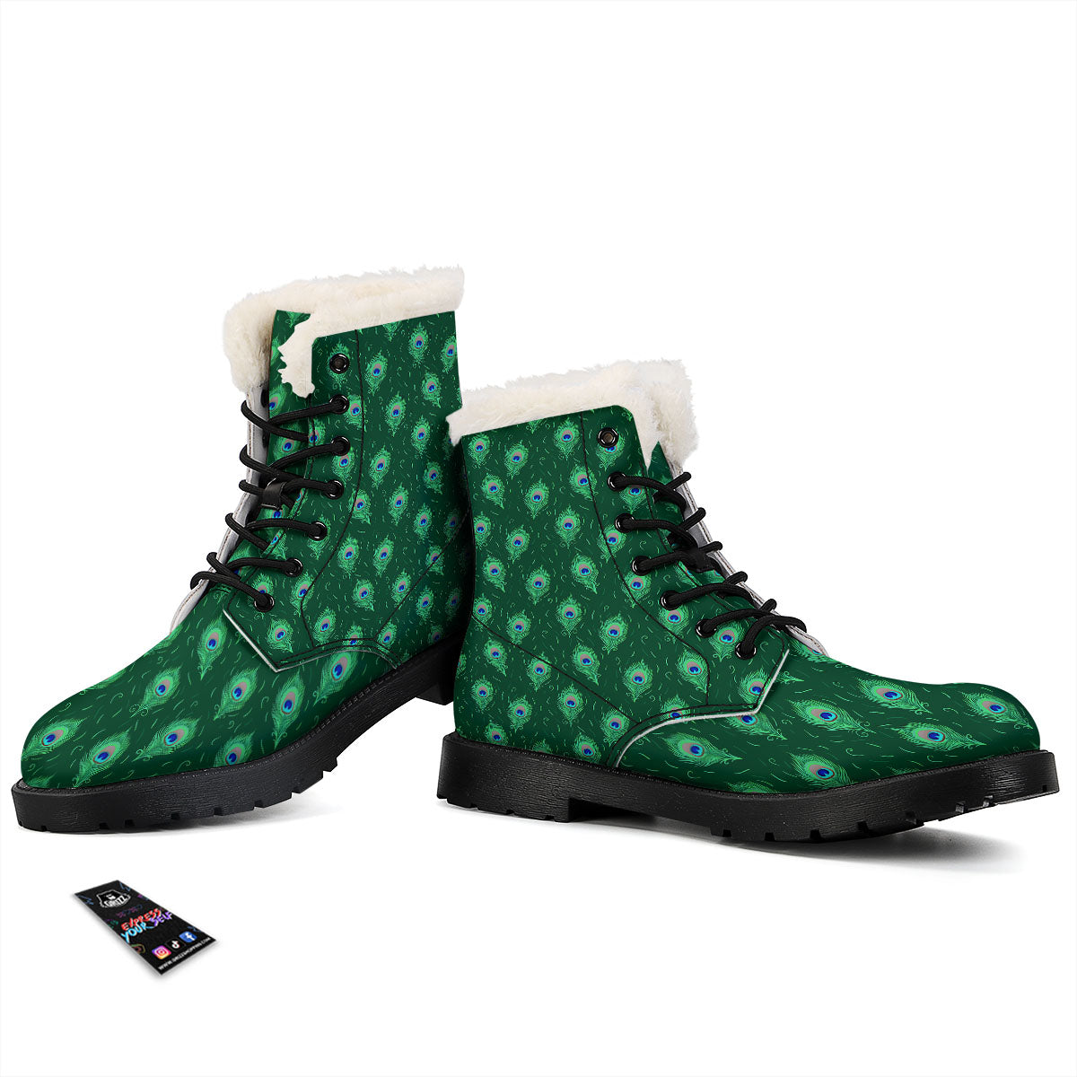Feather Peacock Print Pattern Winter Boots-grizzshop