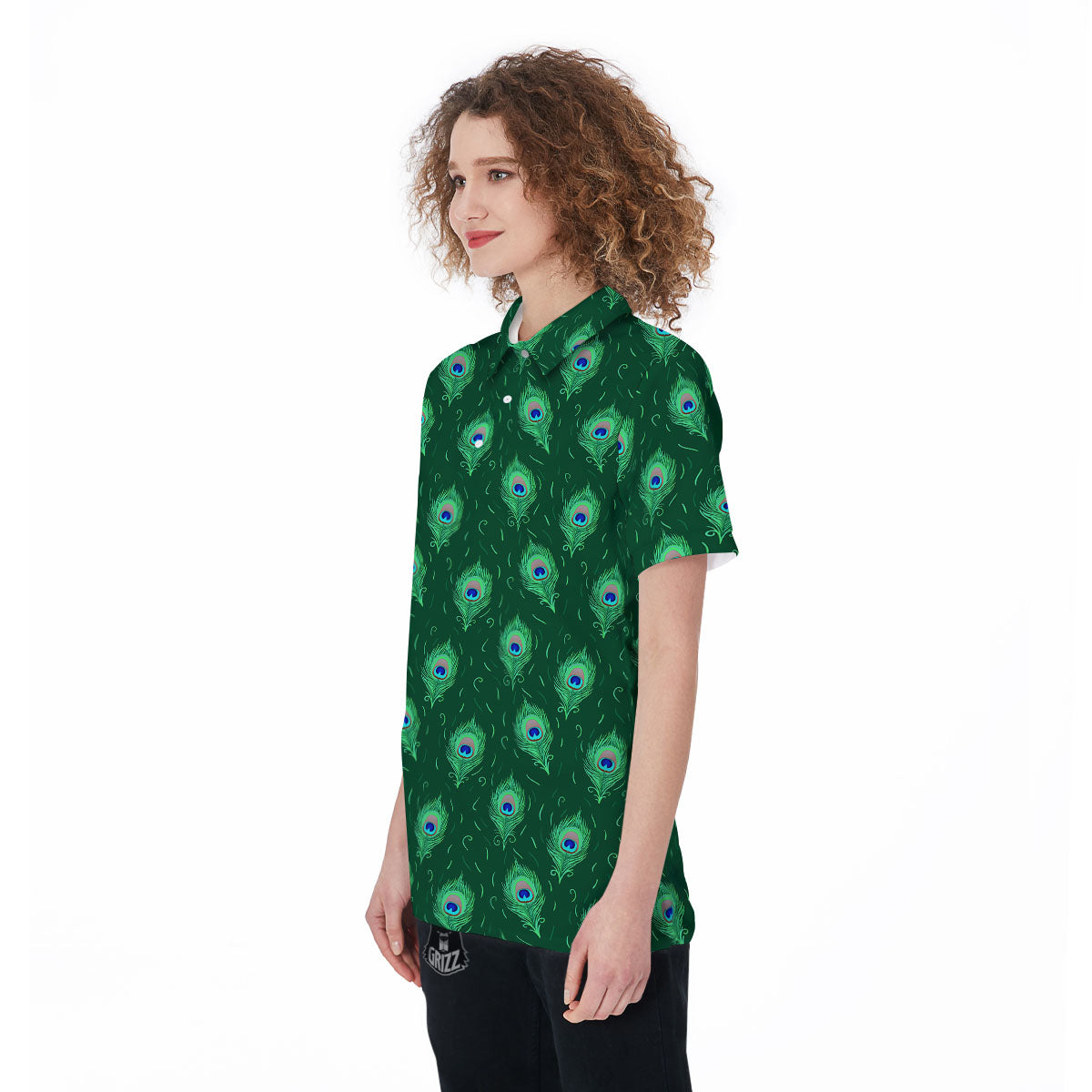 Feather Peacock Print Pattern Women's Golf Shirts-grizzshop