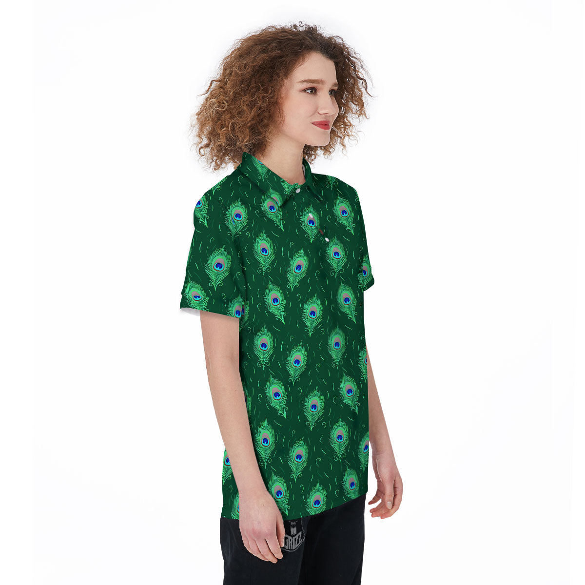 Feather Peacock Print Pattern Women's Golf Shirts-grizzshop