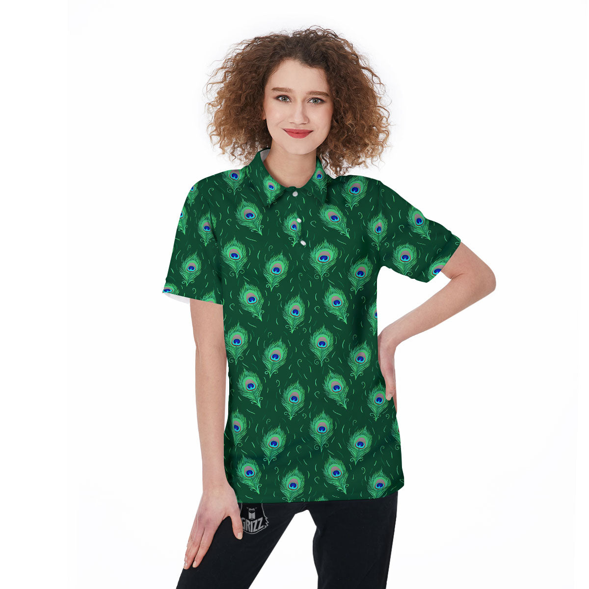 Feather Peacock Print Pattern Women's Golf Shirts-grizzshop