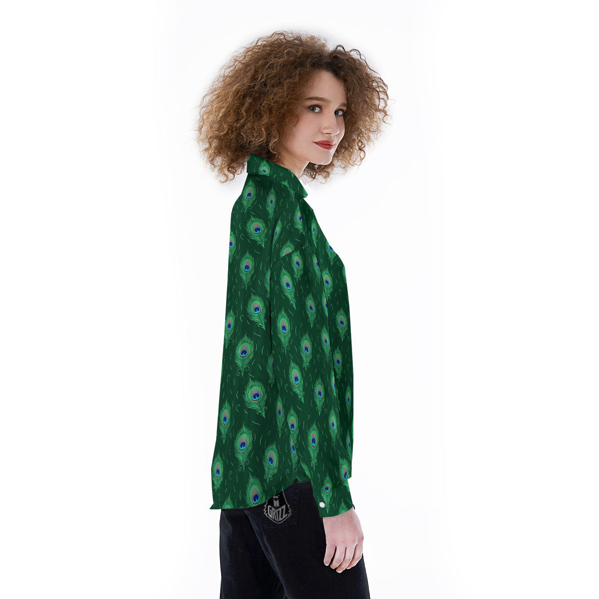 Feather Peacock Print Pattern Women's Long Sleeve Shirts-grizzshop