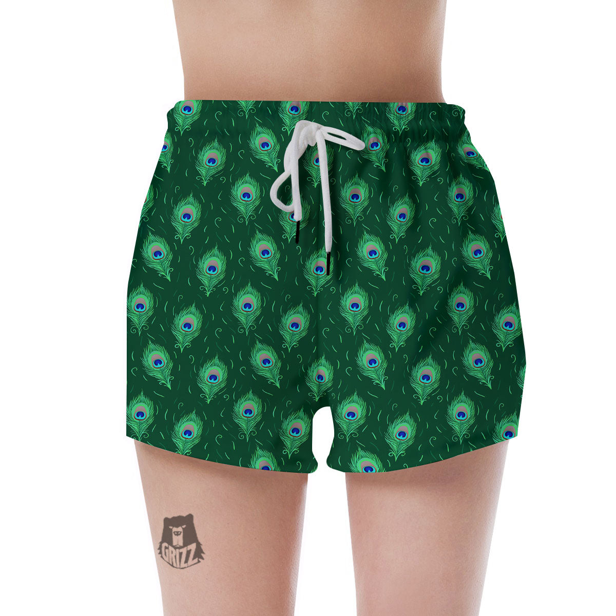 Feather Peacock Print Pattern Women's Shorts-grizzshop