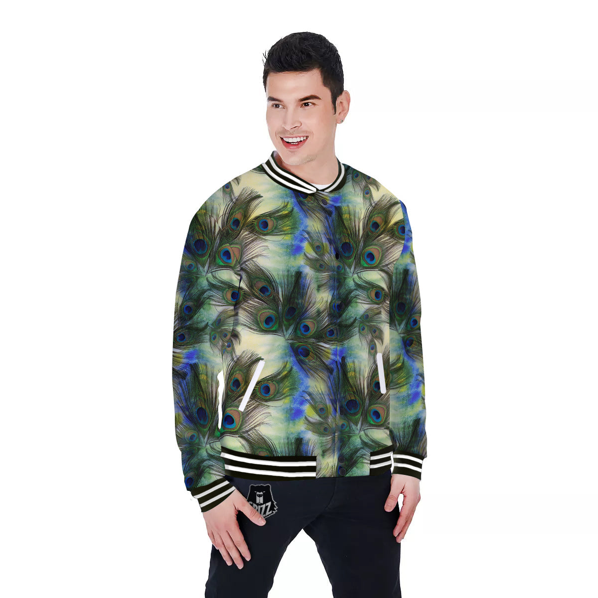 Feather Vintage Watercolor Print Pattern Baseball Jacket-grizzshop