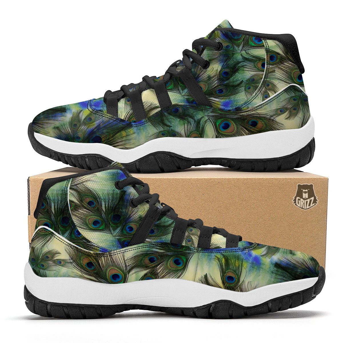 Feather Vintage Watercolor Print Pattern Black Bball Shoes-grizzshop