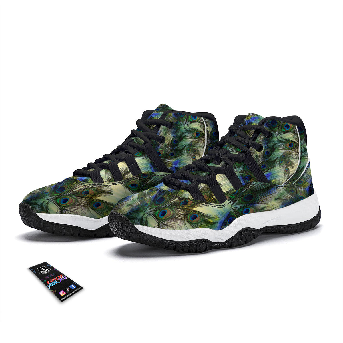 Feather Vintage Watercolor Print Pattern Black Bball Shoes-grizzshop