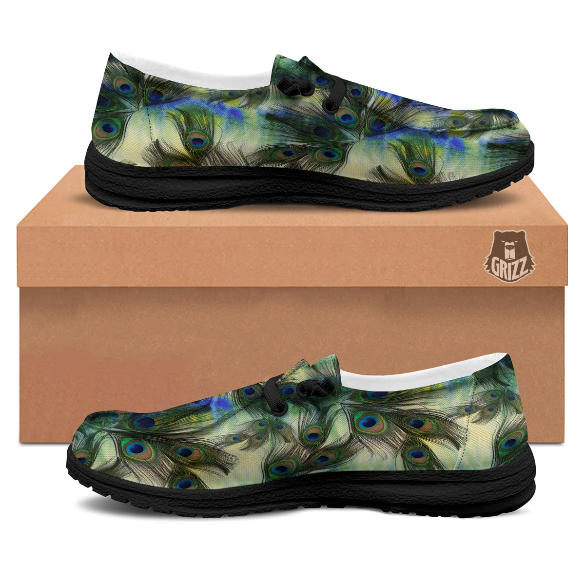 Feather Vintage Watercolor Print Pattern Black Loafers-grizzshop
