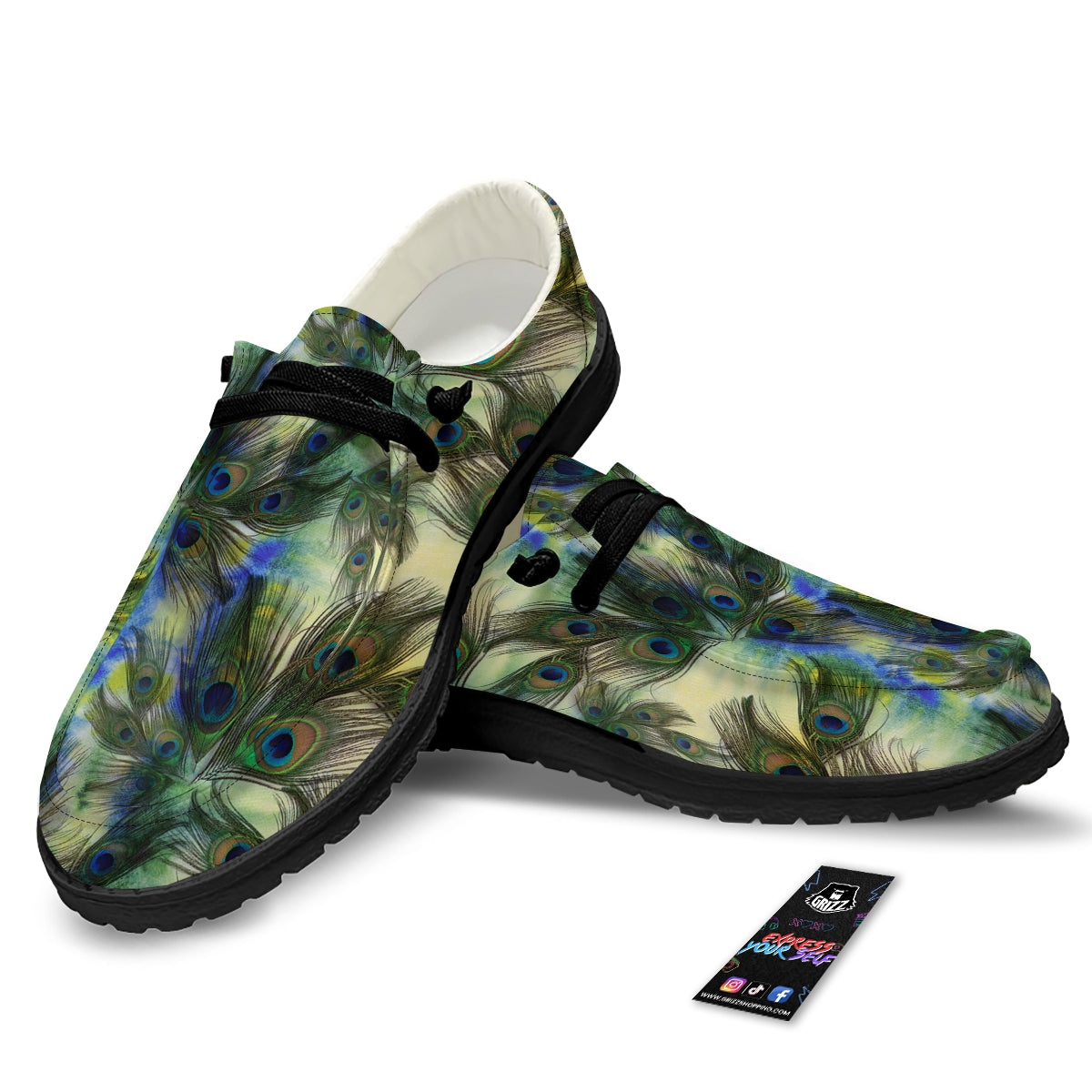Feather Vintage Watercolor Print Pattern Black Loafers-grizzshop