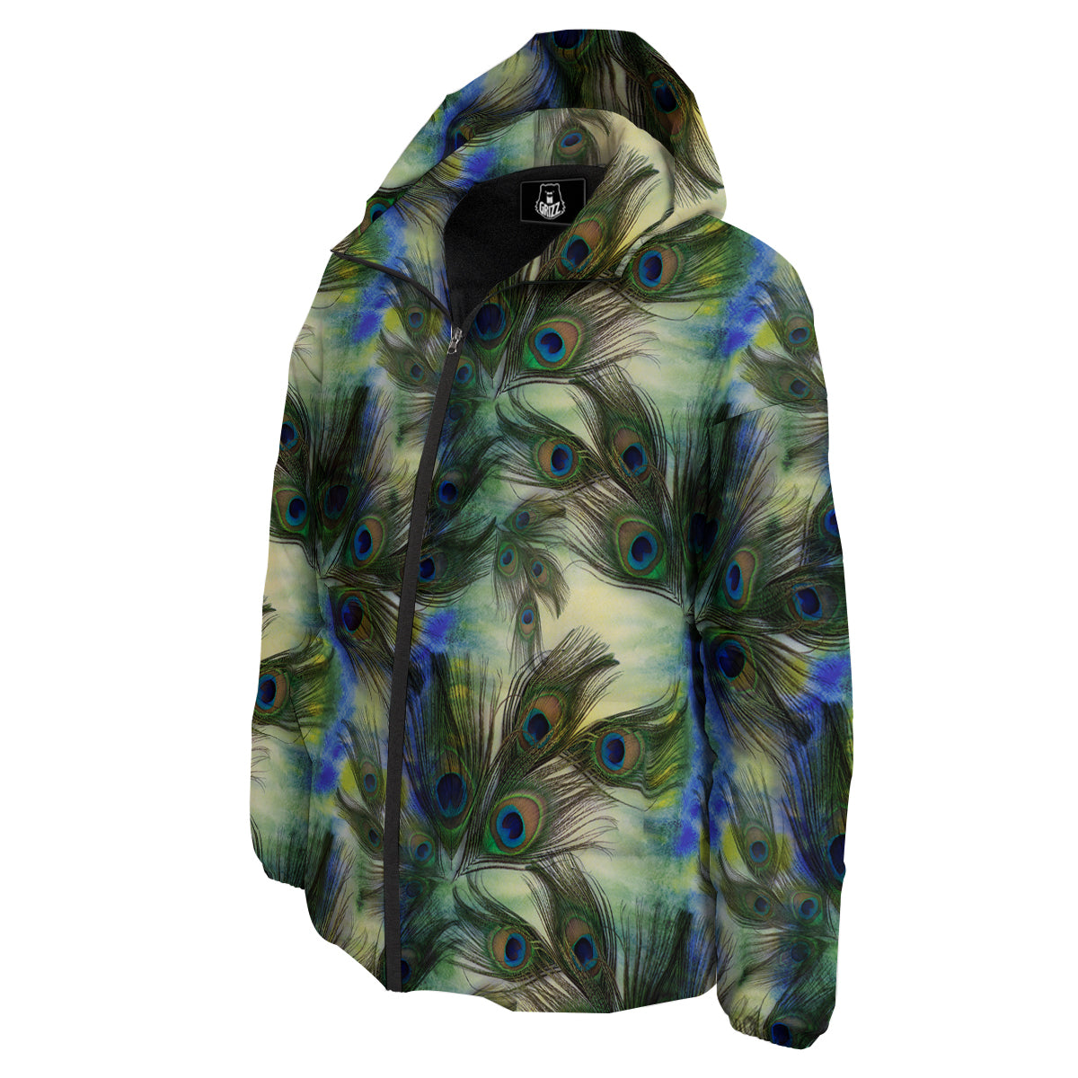 Feather Vintage Watercolor Print Pattern Down Jacket-grizzshop