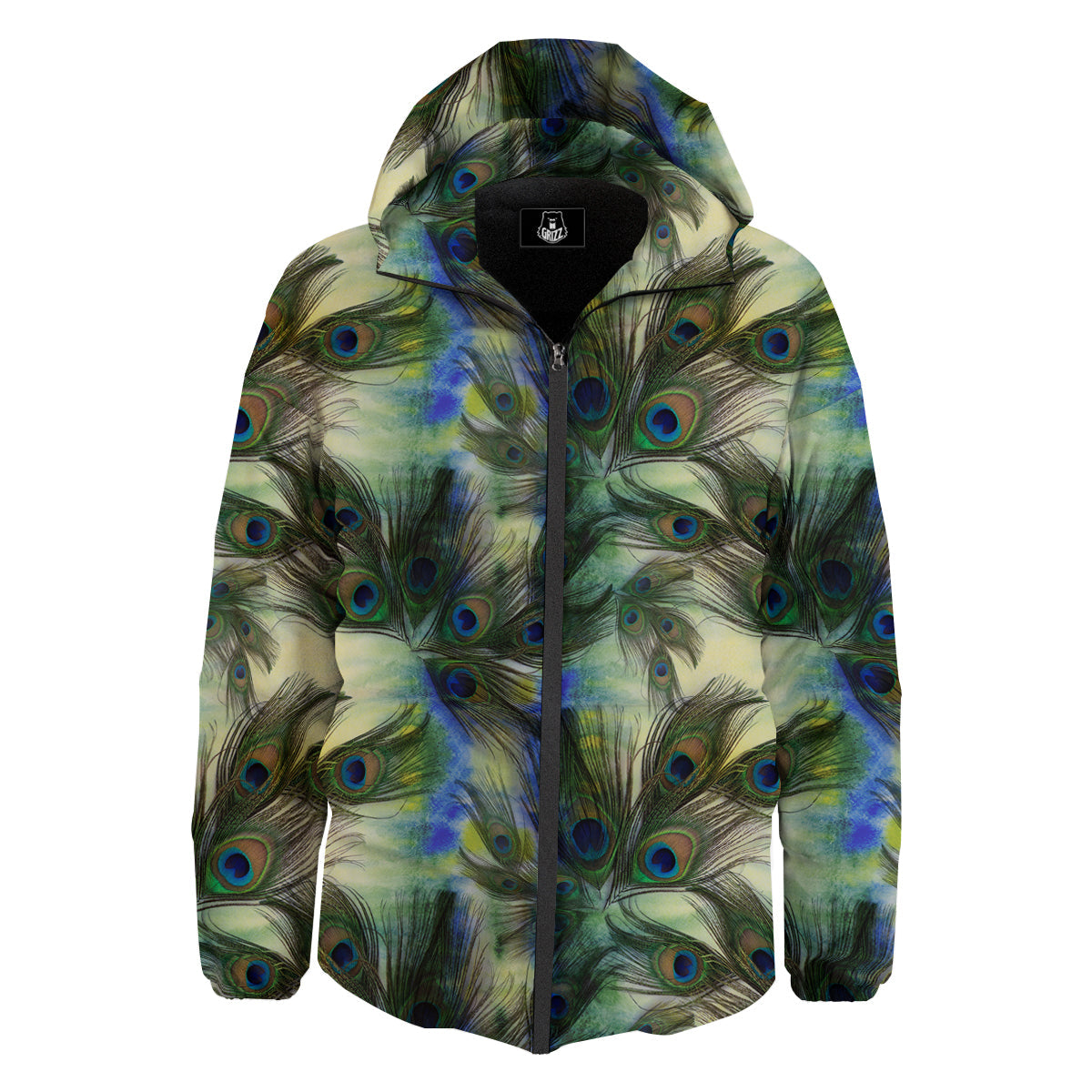 Feather Vintage Watercolor Print Pattern Down Jacket-grizzshop