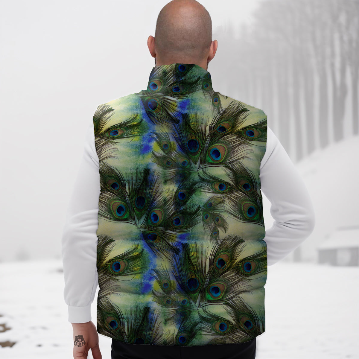Feather Vintage Watercolor Print Pattern Down Vest