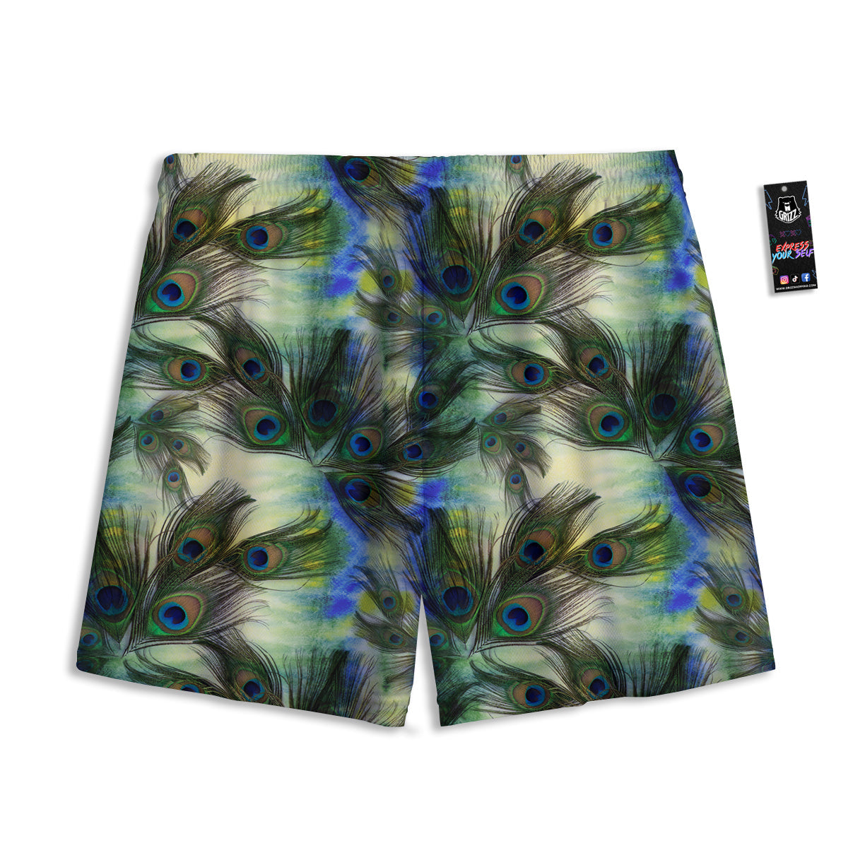 Feather Vintage Watercolor Print Pattern Mesh Shorts