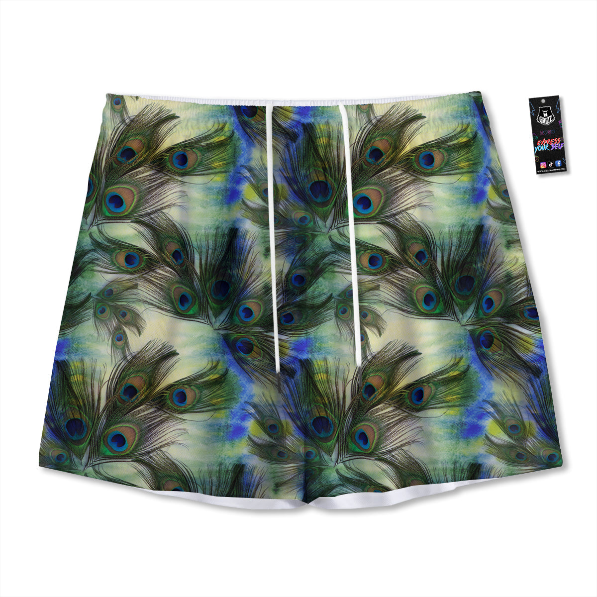 Feather Vintage Watercolor Print Pattern Mesh Shorts