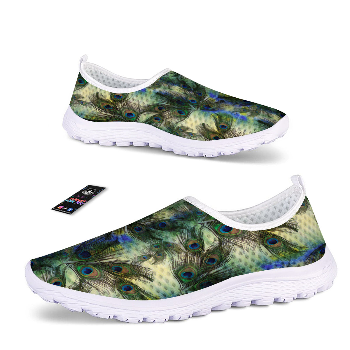 Feather Vintage Watercolor Print Pattern Nurse Shoes-grizzshop