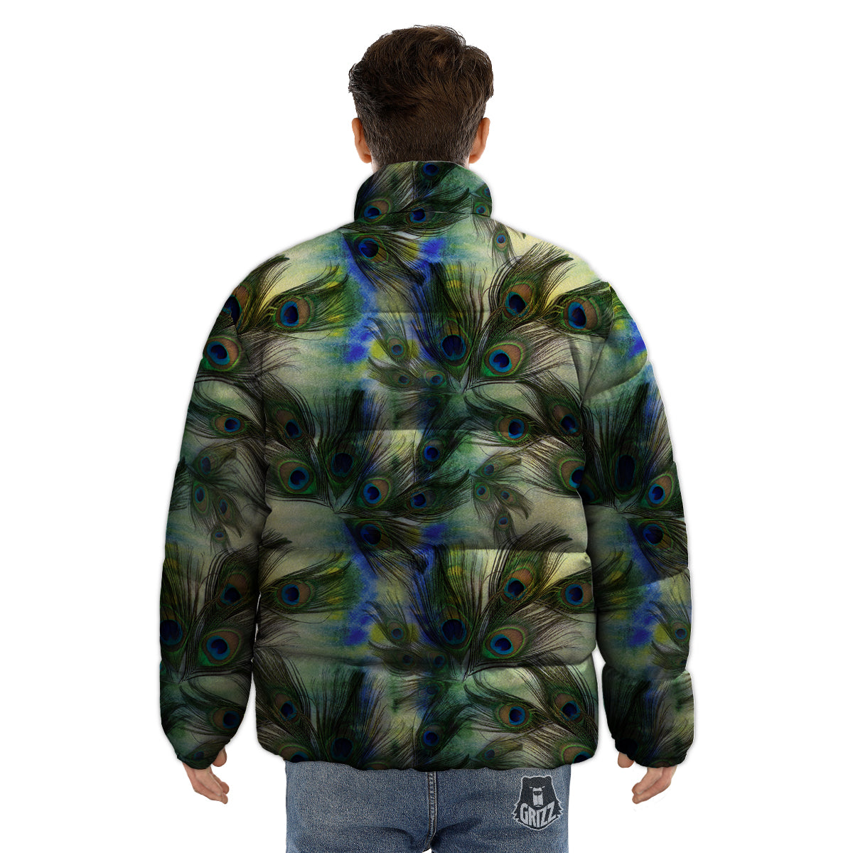 Feather Vintage Watercolor Print Pattern Puffer Jacket-grizzshop