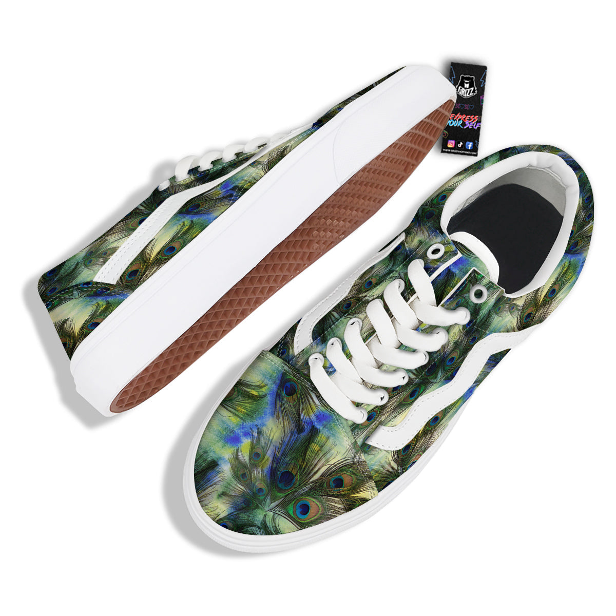 Feather Vintage Watercolor Print Pattern Skate Shoes-grizzshop
