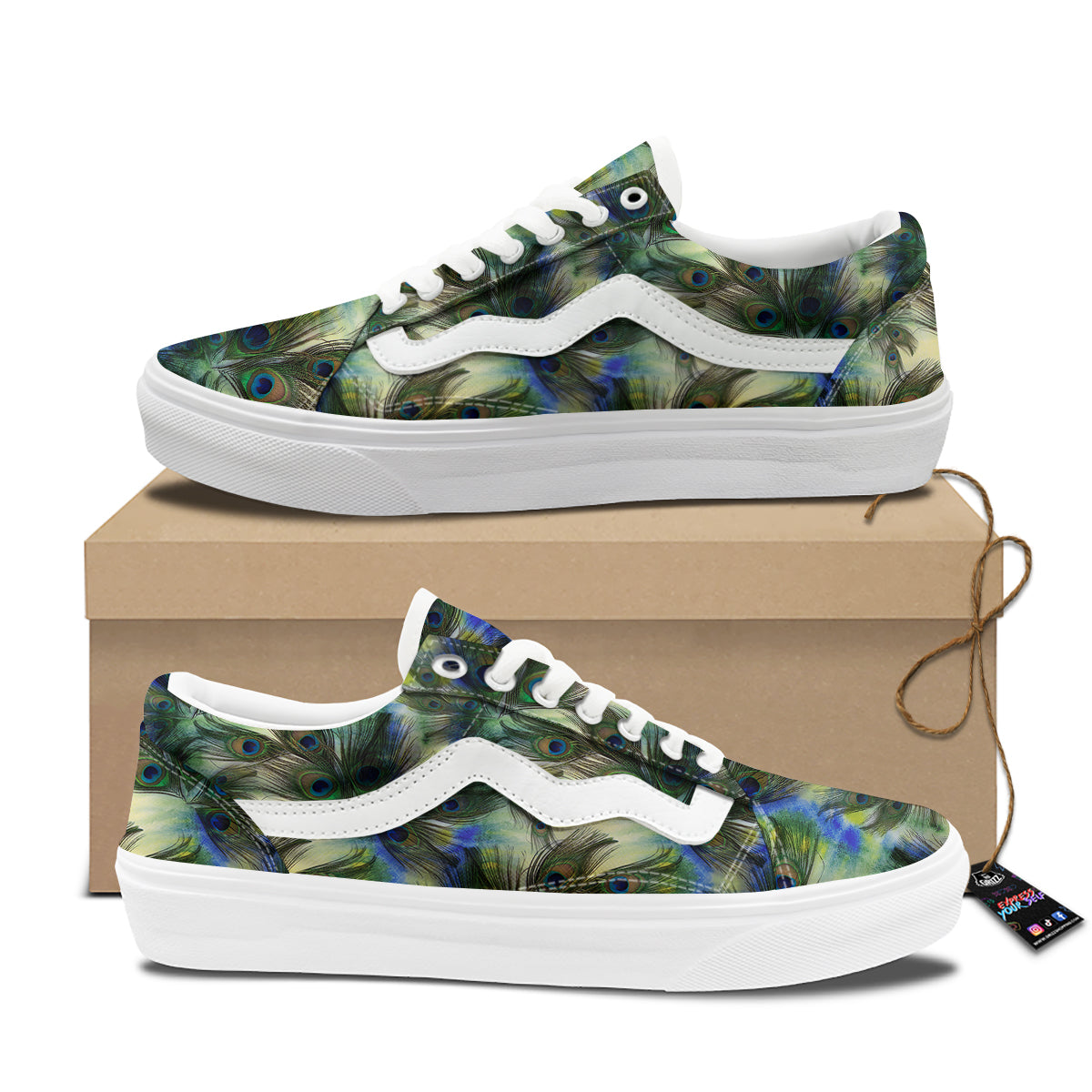 Feather Vintage Watercolor Print Pattern Skate Shoes-grizzshop