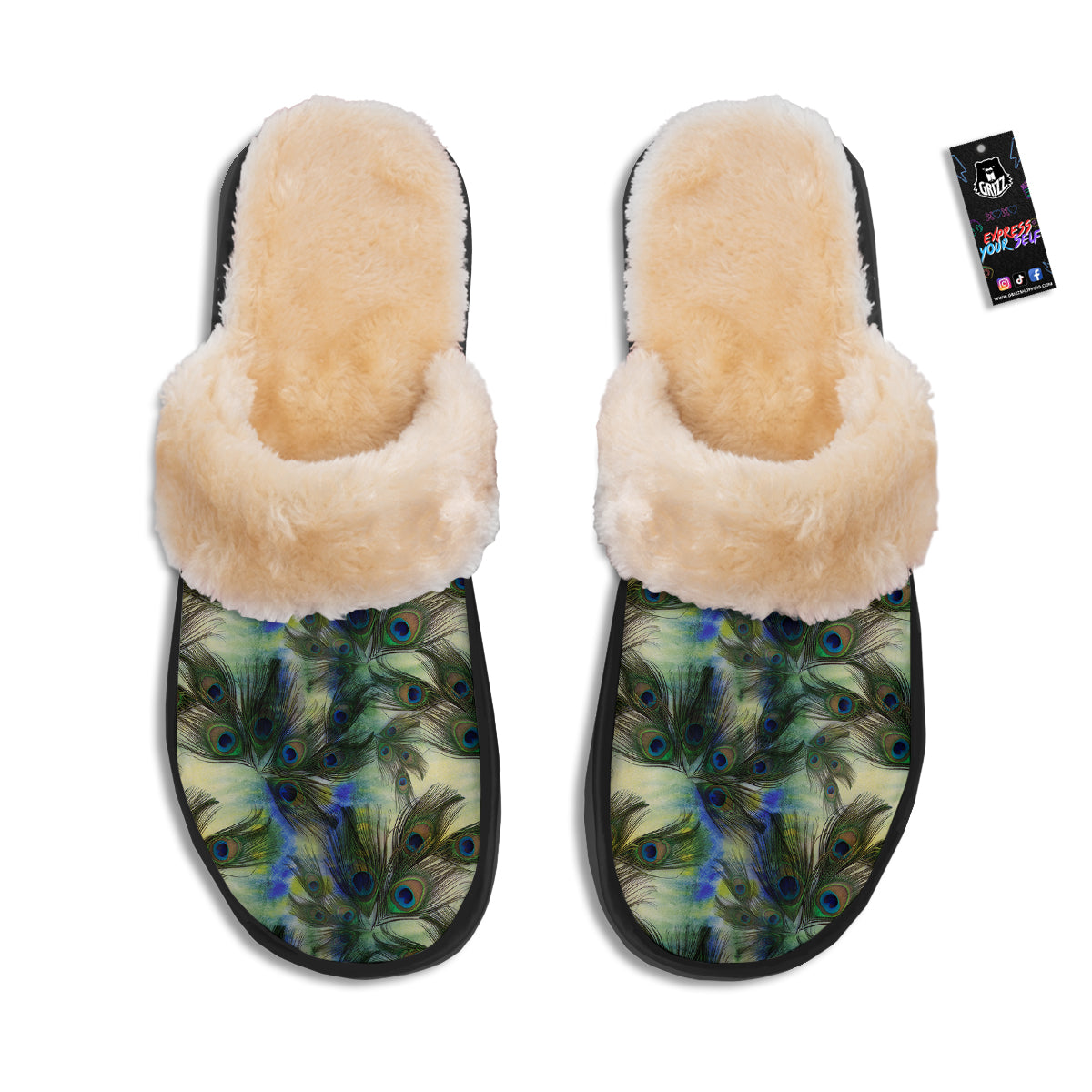Feather Vintage Watercolor Print Pattern Slippers-grizzshop