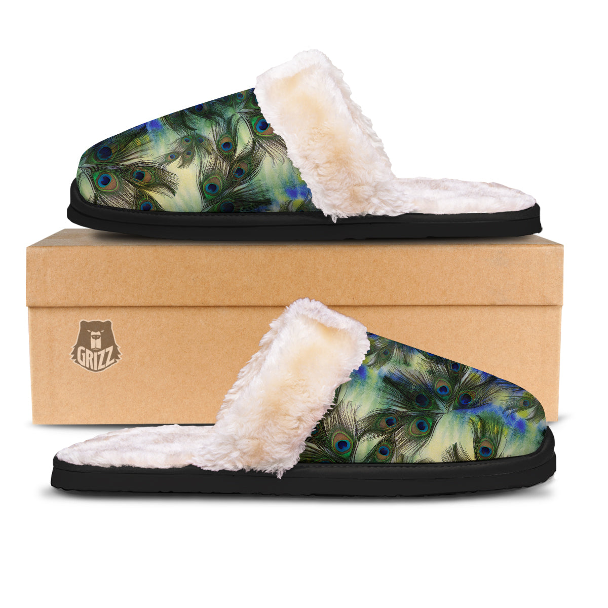 Feather Vintage Watercolor Print Pattern Slippers-grizzshop