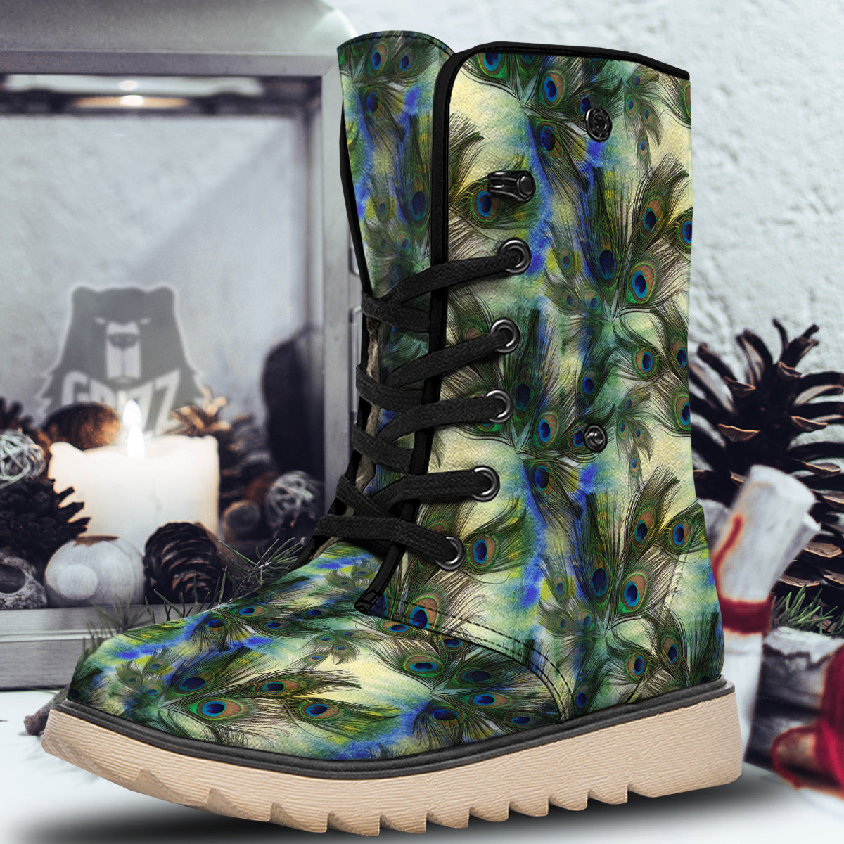 Feather Vintage Watercolor Print Pattern Snow Boots-grizzshop