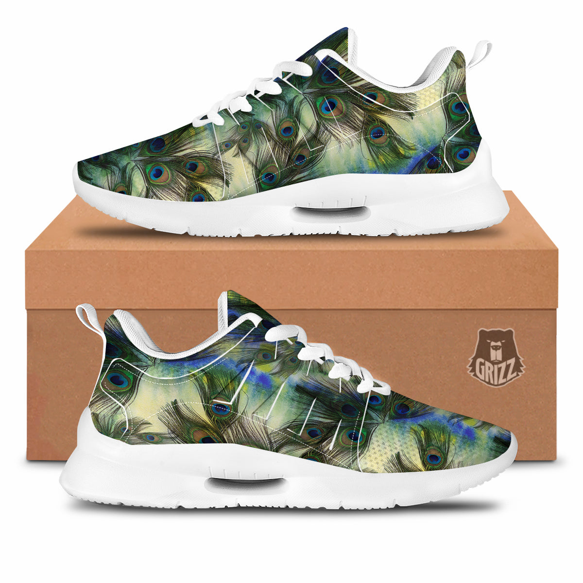 Feather Vintage Watercolor Print Pattern Tennis Shoes-grizzshop