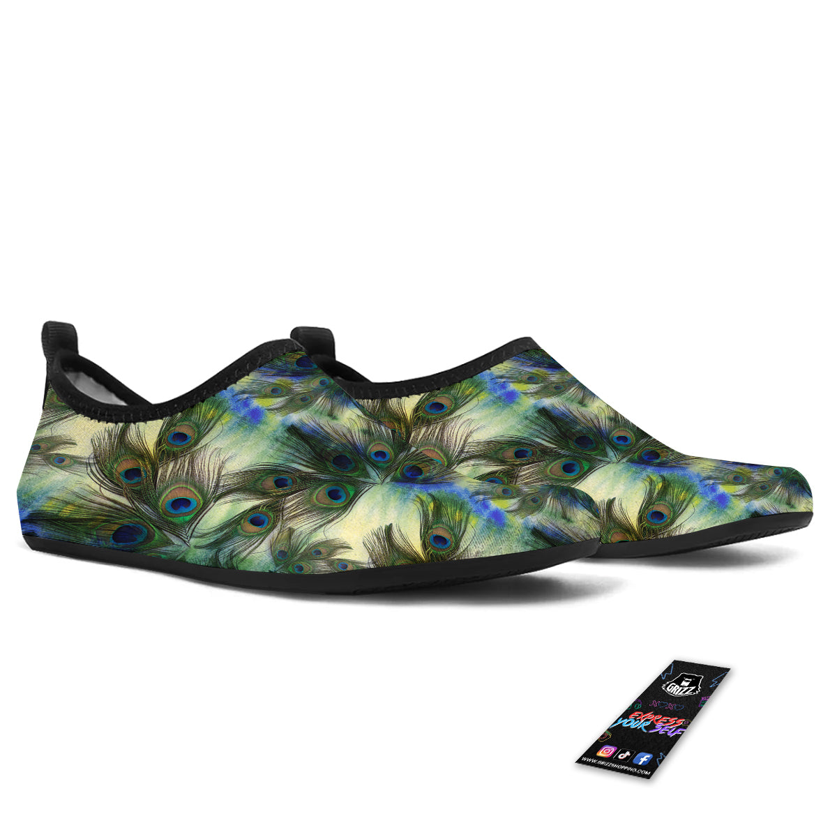 Feather Vintage Watercolor Print Pattern Water Shoes-grizzshop