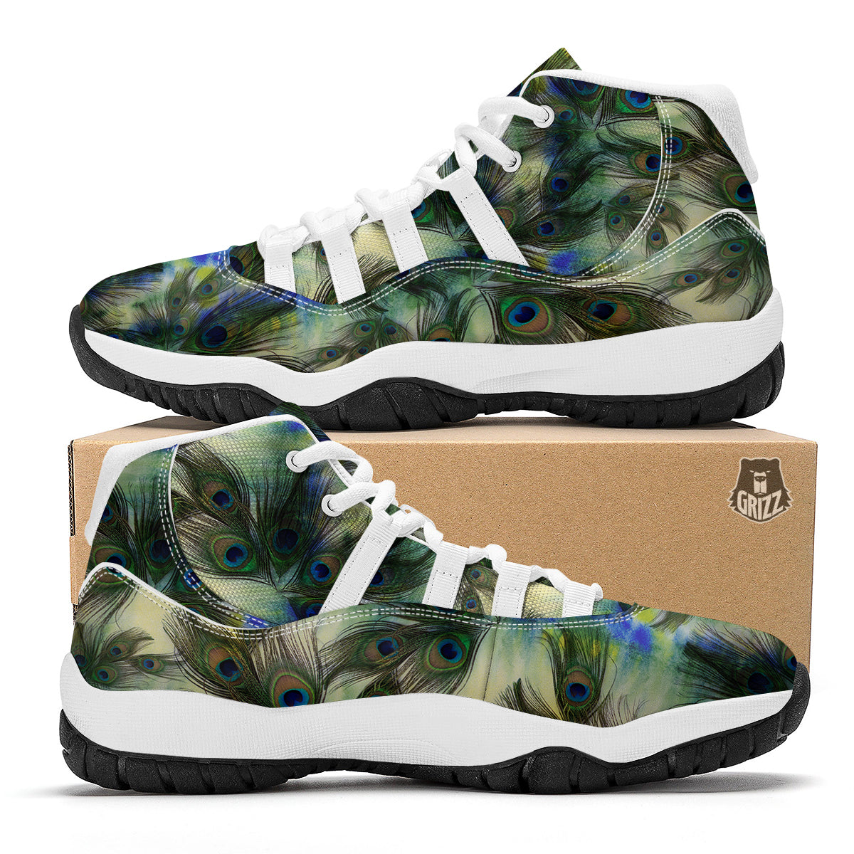 Feather Vintage Watercolor Print Pattern White Bball Shoes-grizzshop