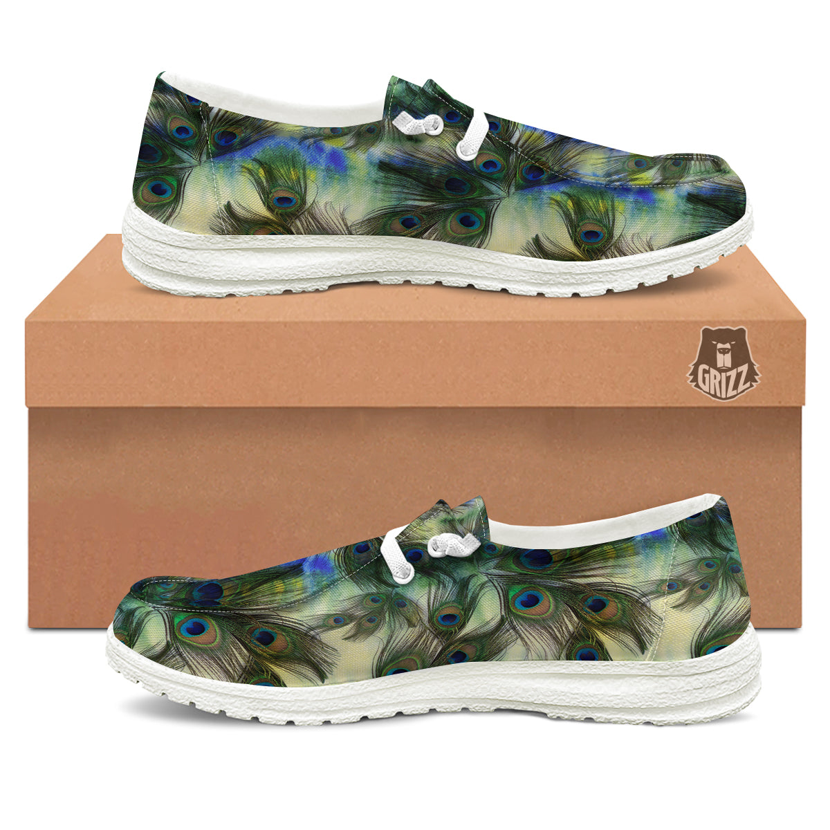 Feather Vintage Watercolor Print Pattern White Loafers-grizzshop