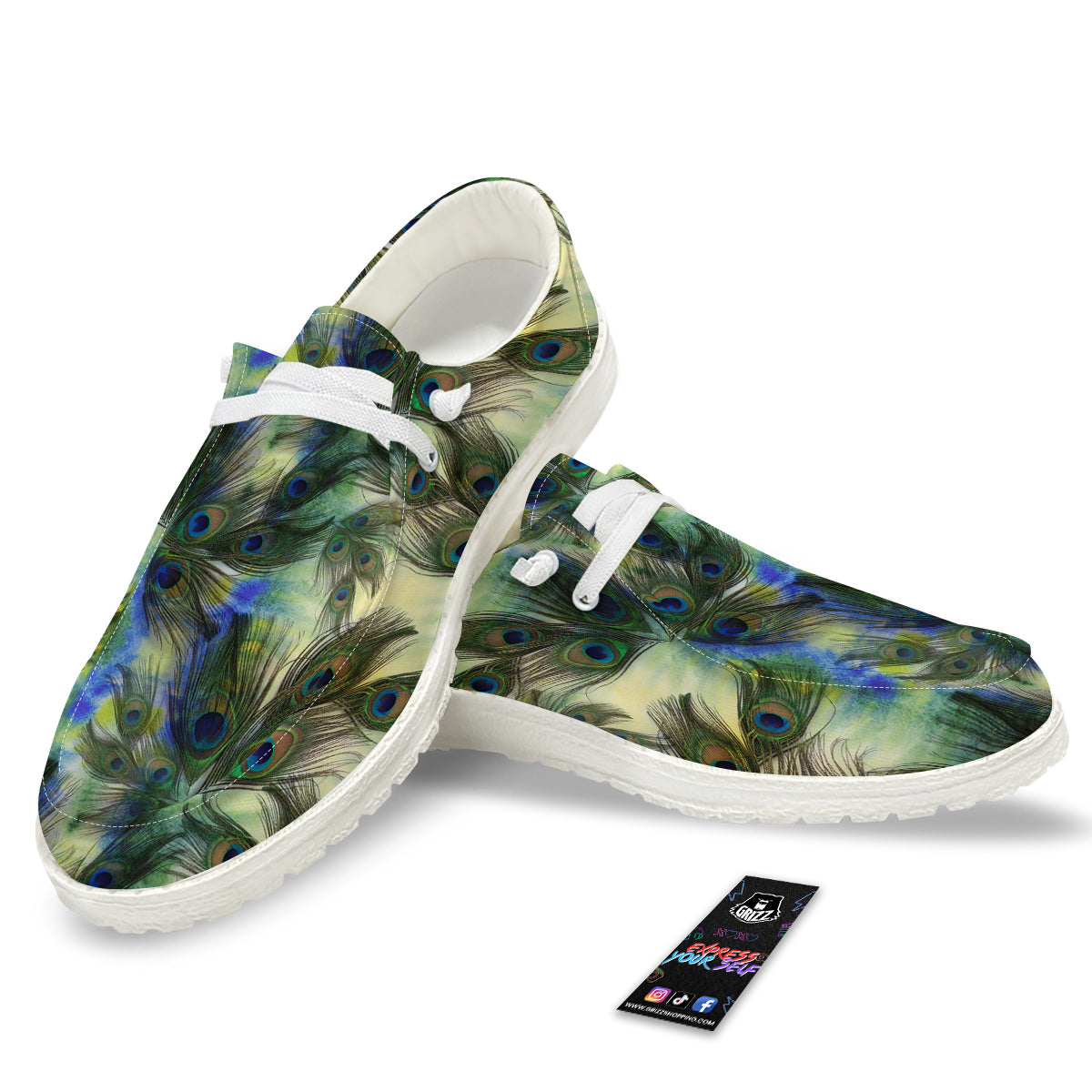 Feather Vintage Watercolor Print Pattern White Loafers-grizzshop