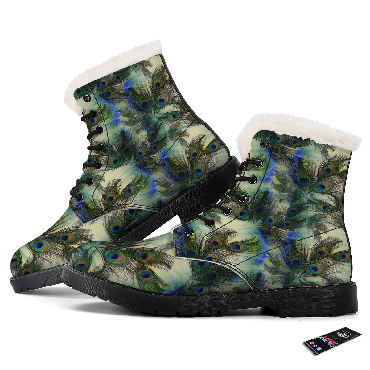 Feather Vintage Watercolor Print Pattern Winter Boots-grizzshop