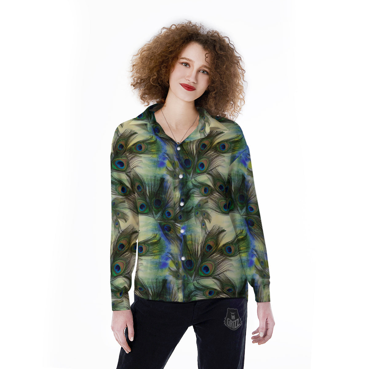 Feather Vintage Watercolor Print Pattern Women's Long Sleeve Shirts-grizzshop