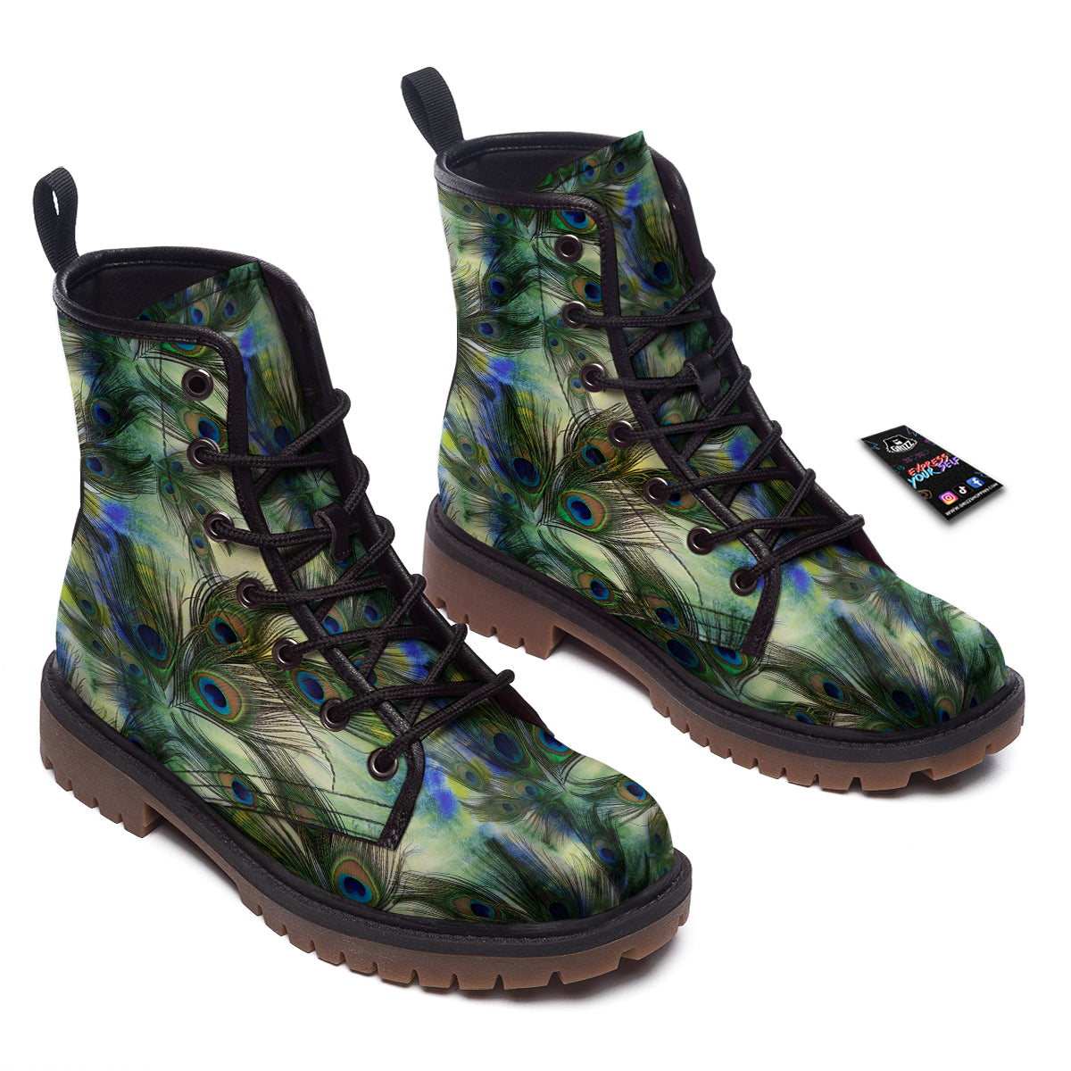 Feather Vintage Watercolor Print Pattern Work Boots-grizzshop