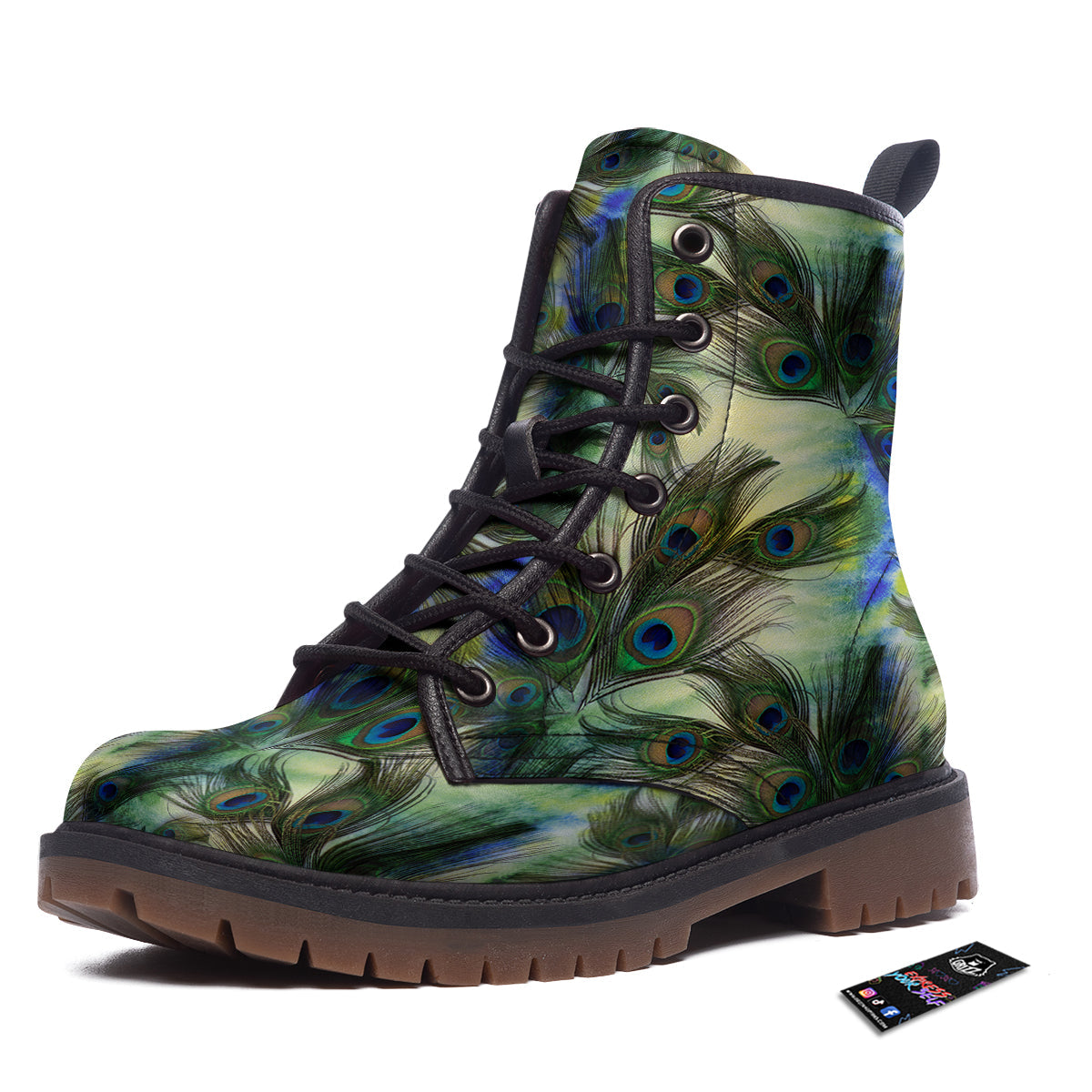 Feather Vintage Watercolor Print Pattern Work Boots-grizzshop