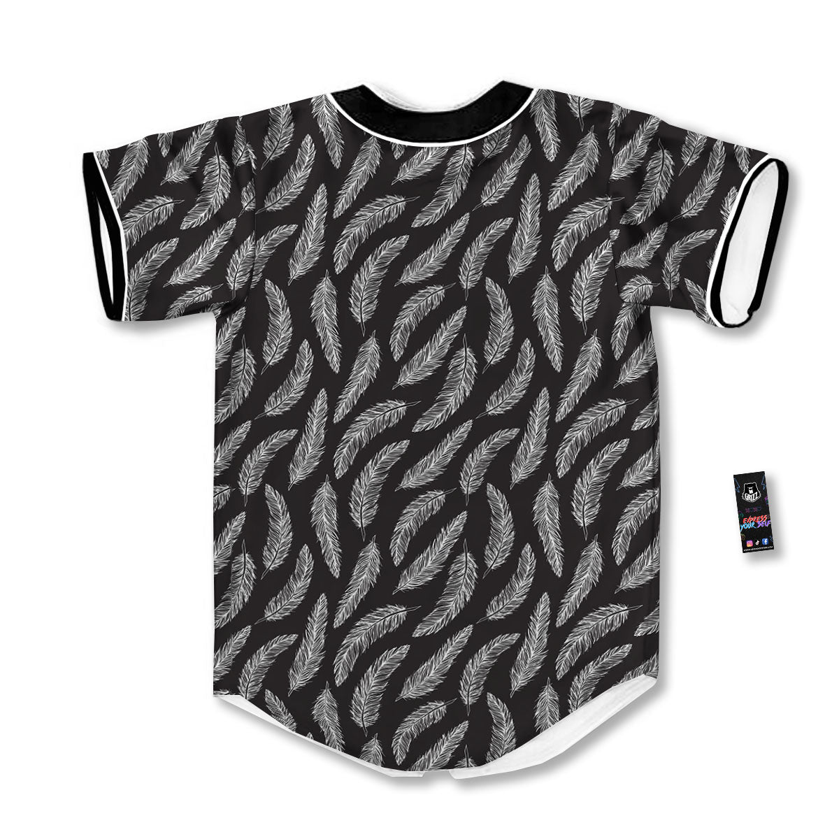 Feather White And Black Print Pattern Baseball Jersey-grizzshop