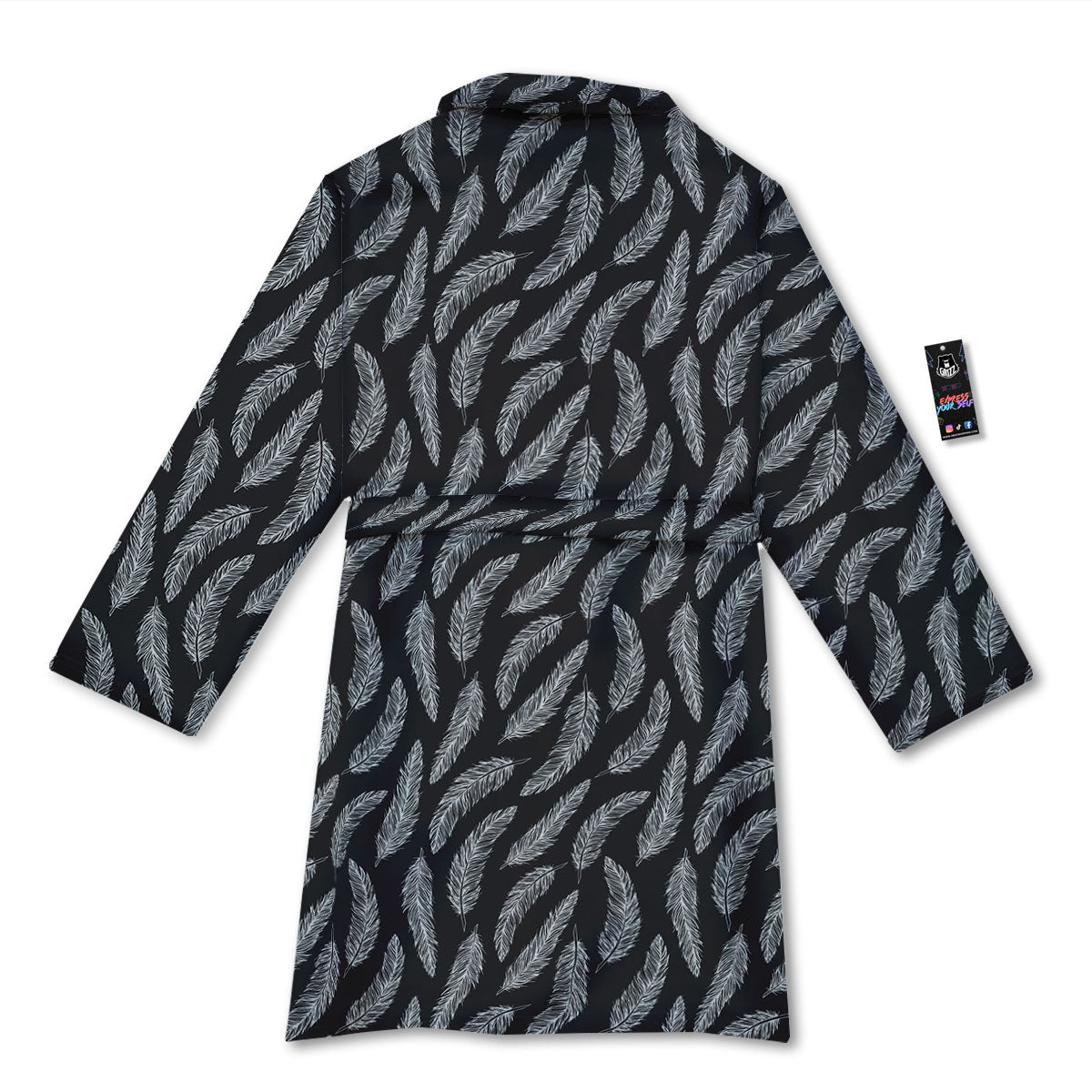 Feather White And Black Print Pattern Bathrobe-grizzshop