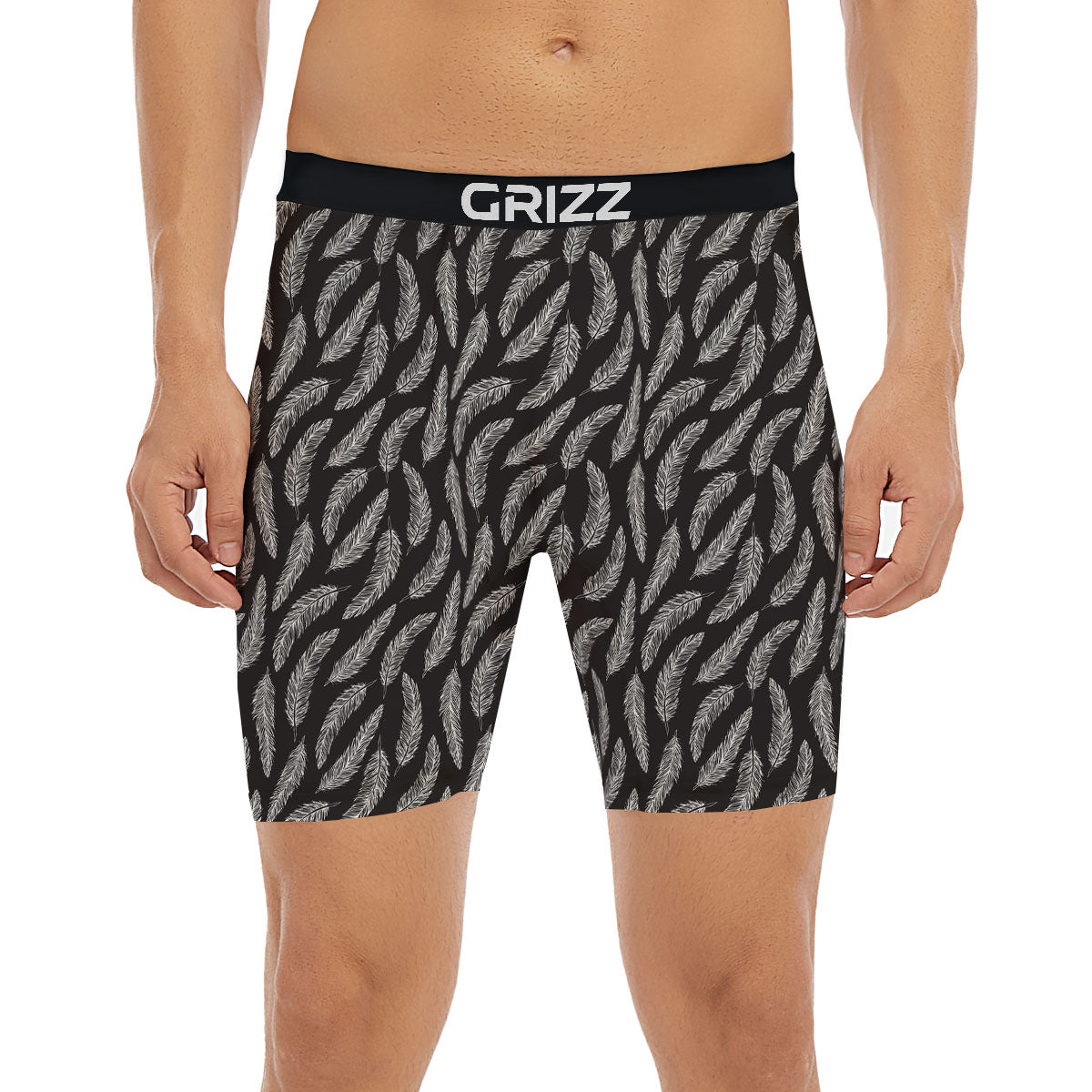 Feather White And Black Print Pattern Boxer Briefs-grizzshop