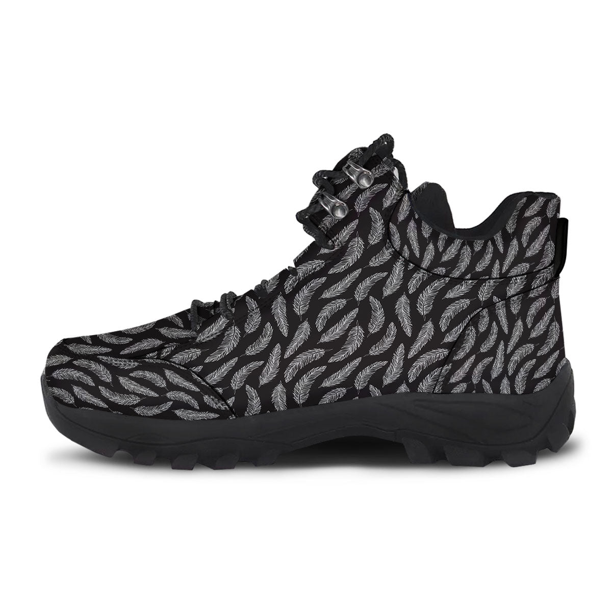 Feather White And Black Print Pattern Hiking Shoes-grizzshop